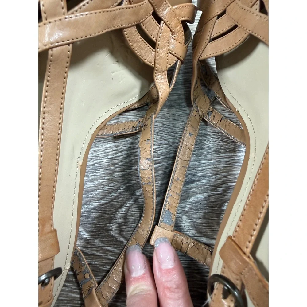 Worthington Tan Leather Woven Slingback Heels Size 8.5M - See Inside Peeling 90s